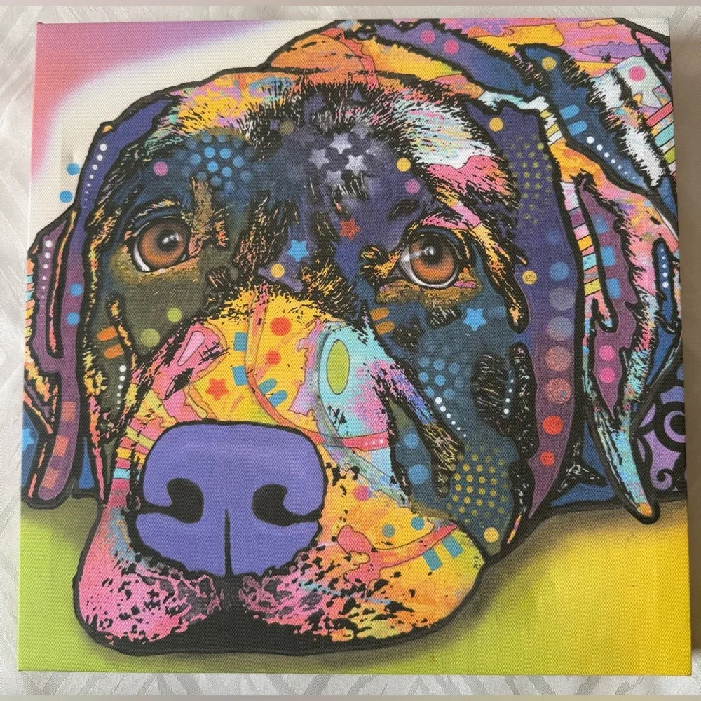 Colorful Dean Russo Print Cat Dog Savvy Labrador Canvas Art Wall Decor Picture